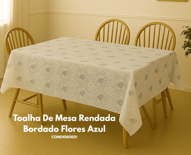 Toalha de Mesa Rendada Bordada ✨ (COM01080001) 