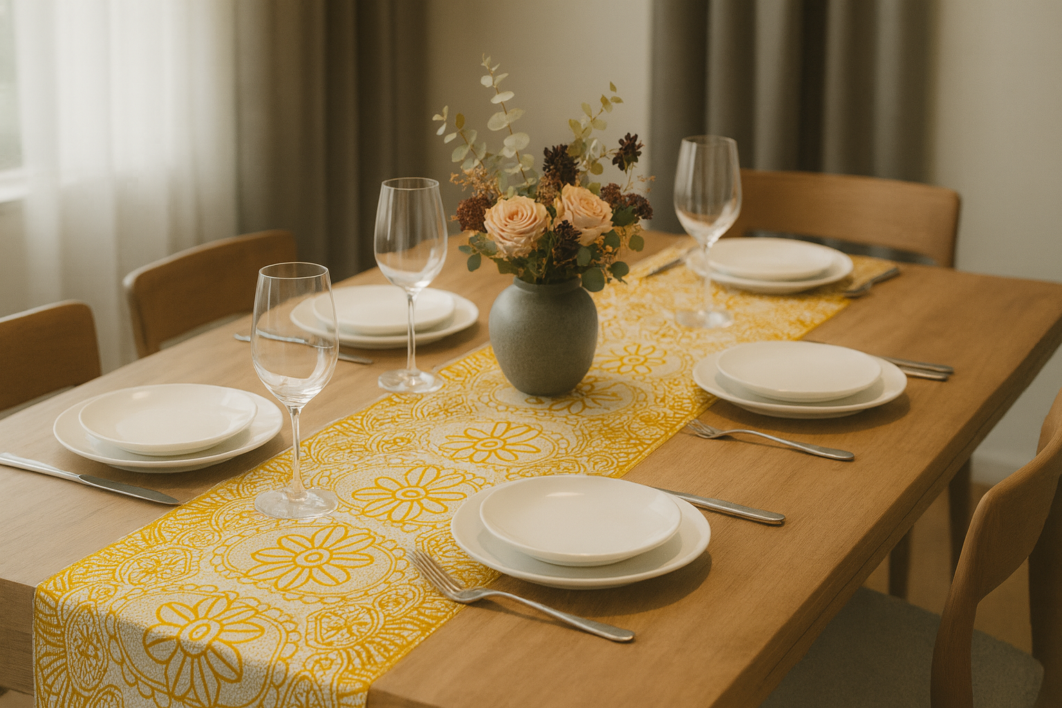 Trilho de mesa em composições minimalistas 