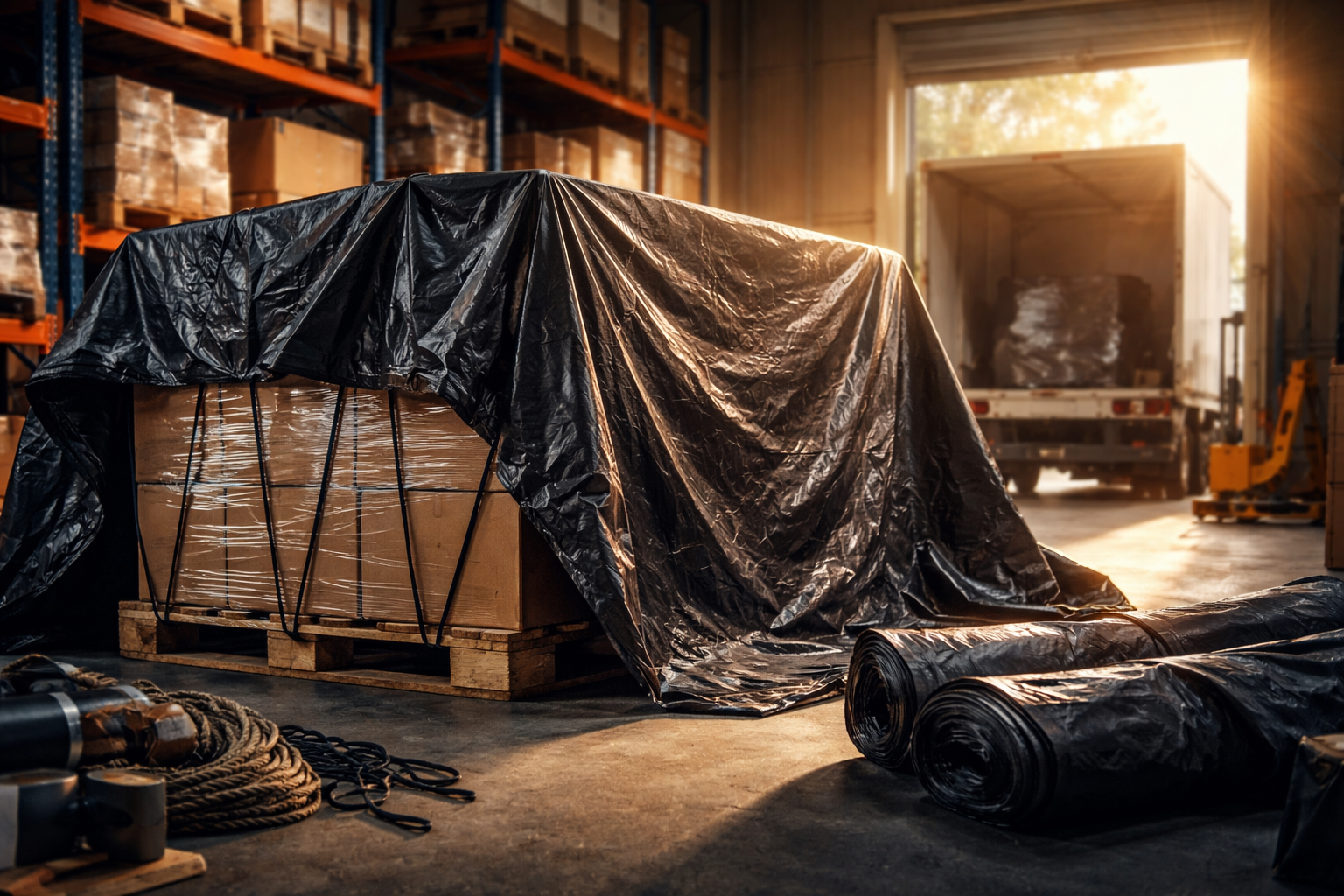 Lona preta para proteção de materiais no estoque e no transporte 